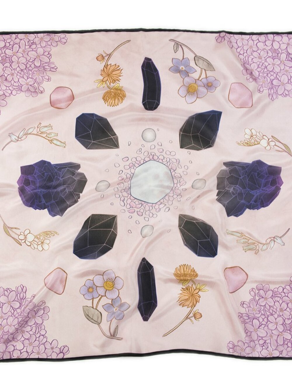 Misheo - Crystal Grid Silk Scarf - Artist Designed Botanical Wearable Art
